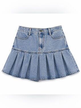 PUNYUS Denim Pleated Skort Y2K Japanese Streetwear Elastic Waist Mini